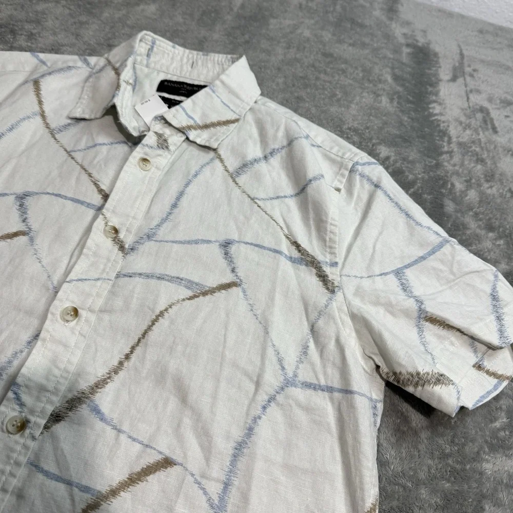Banana Republic NWT Geometric Art Linen Blend Slim Fit Button Shirt Mens S Beach